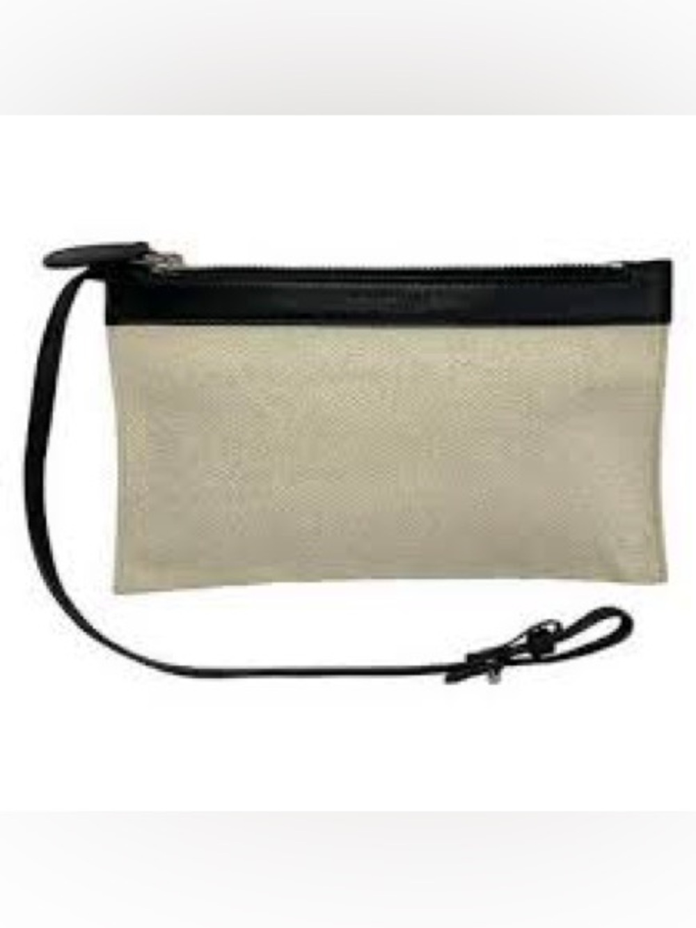 BALENCIAGA Cream Black Canvas Leather Pouch